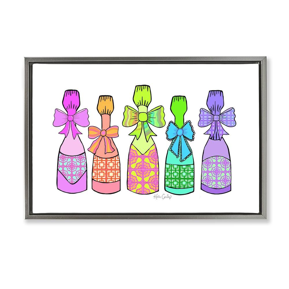 Stupell Patterned Drink Bottles Framed Floater Canvas Wall Art Design By Katie Conley