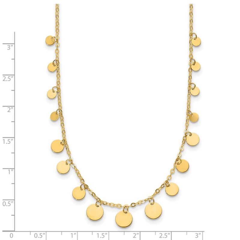 Curata Italian 14k Yellow Gold 16+2" Polished Graduating Dangling Discs Station Necklace (Lobster)