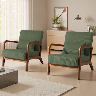 Modern Corduroy Upholstered Accent Chair with Wood Legs Set of 2