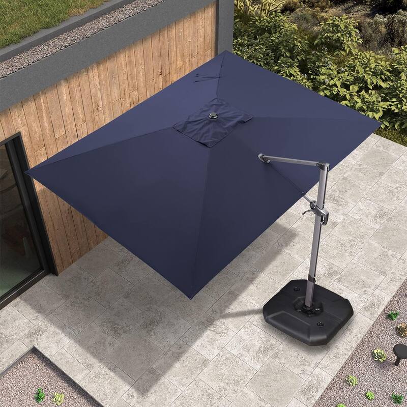 PURPLE LEAF 9 x 11.5 ft 360 Degree Rotation Patio Umbrella With Base - Navy Blue