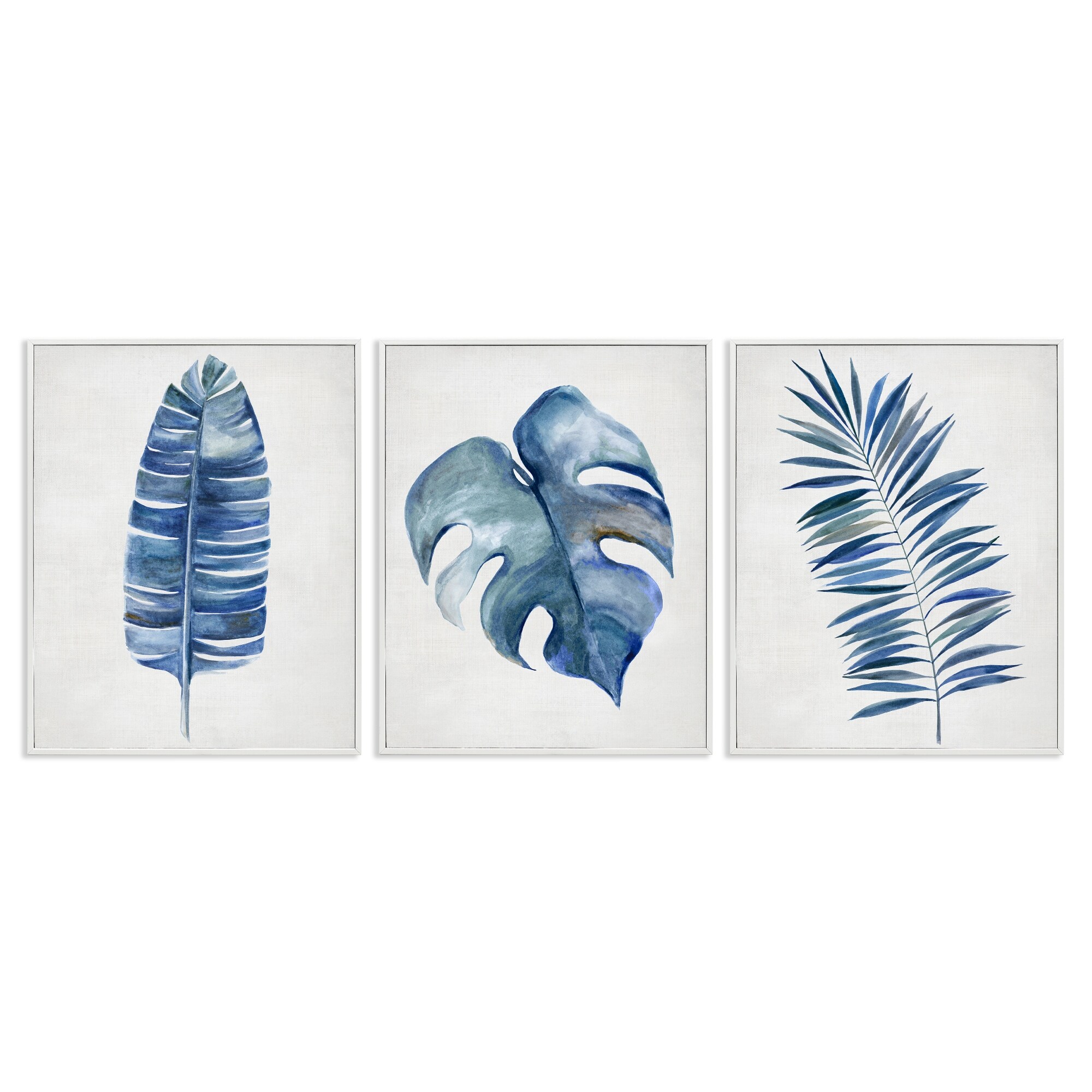 Stupell Vintage Tropical Leaves Framed Giclee Art Design By Hannah Dawson (Set of 3)