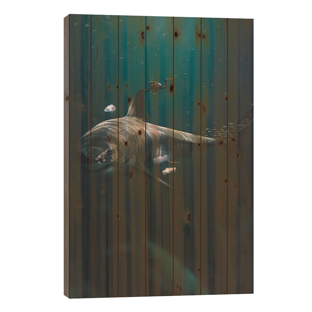 The Megalodon Print On Wood by Zenja Gammer - Multi-Color