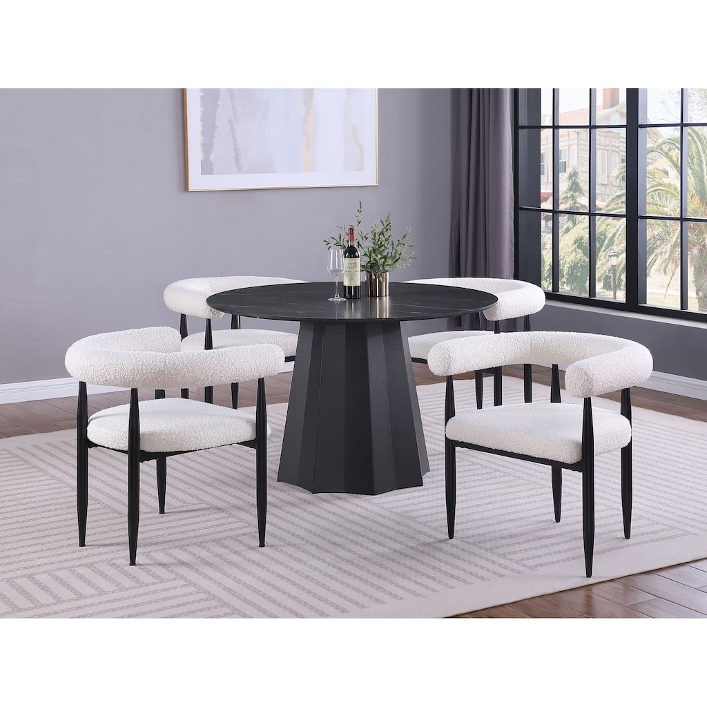 Camden 5-Piece Round Faux Marble Top Dining Table Set Black