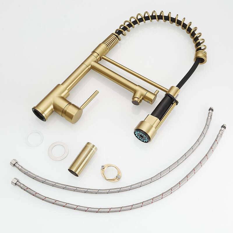 Brushed Gold Kitchen Faucet with Pull-Down Sprayer - Spout Height : 3.62"Spout Reach : 9.25"