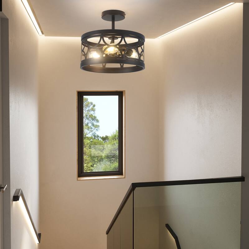 3-Light Metal Hanging Semi-Flush Mount Light Ceiling Light for Kitchen Island