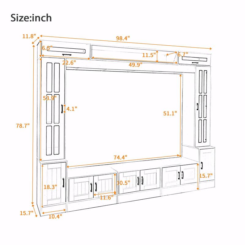 98.4" W Wall Unit Entertainment Center with Bookshelves - For TVs up to 80"