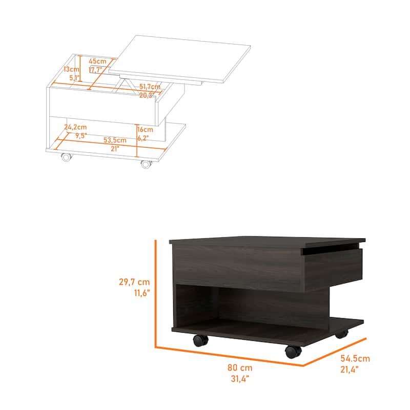 Lift Top Coffee Table, Casters, Carbon Espresso Finish