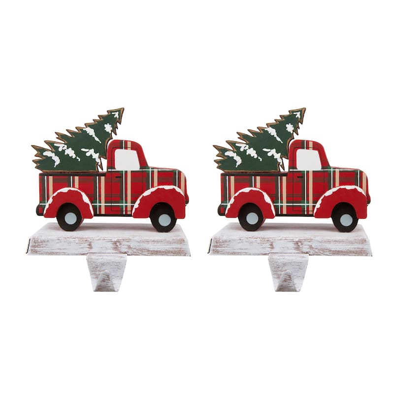 Glitzhome Christmas Dachshund Reindeer Red Car Stocking Holders Rustic Mantel Ornament