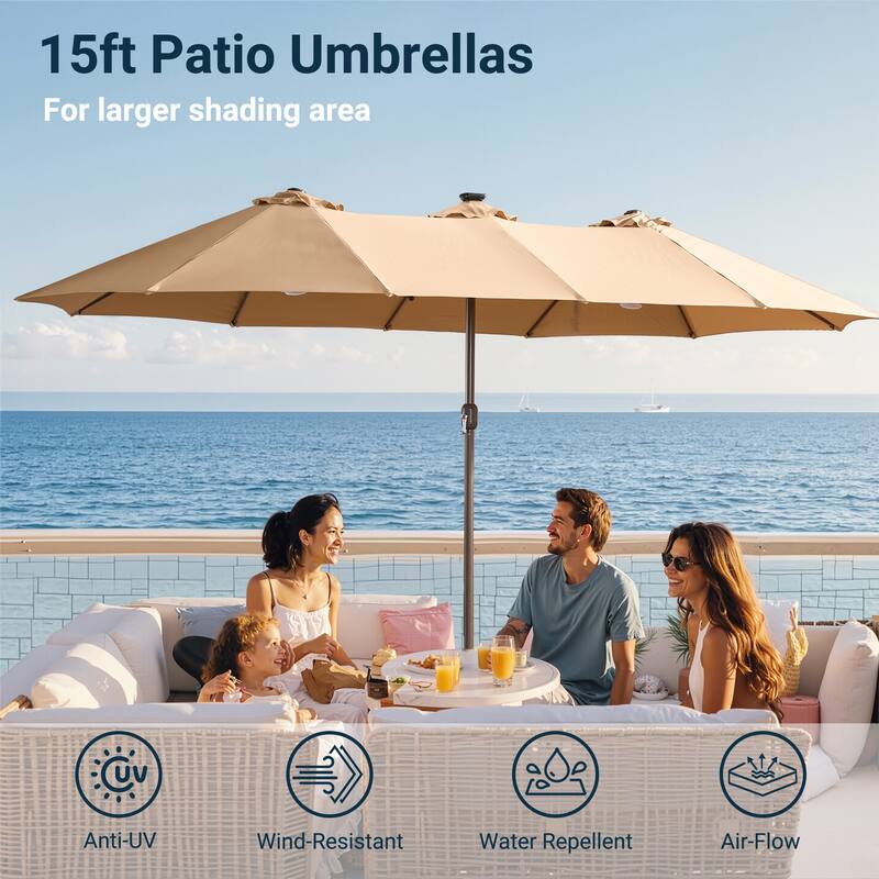 XIZZI Outdoor Patio Umbrella with Solar LED Lights and Base