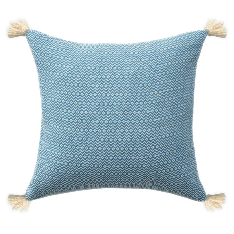 Geometric Chevron Square Throw Pillow with Tassels - 18" - Blue and White