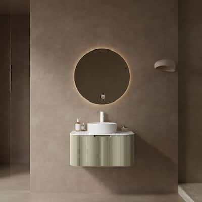 Wall-Mounted Light Green Bathroom Vanity Cabinet with Round Ceramic Basin and Artificial Marble Countertop, 30" Bathroom Vanity