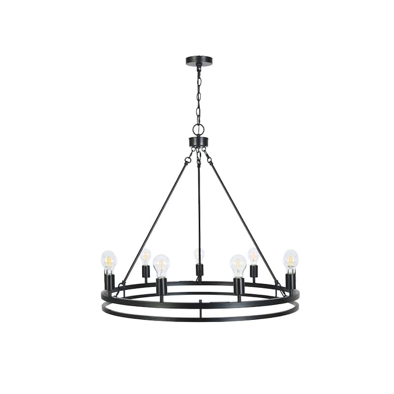 Oriea Modern Farmhouse 9-Light Black Chandelier Classic Wheel Lights - D 31.9" x H 29.3"