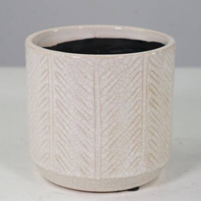 White Patterned Crackle Glazed Ceramic Planter