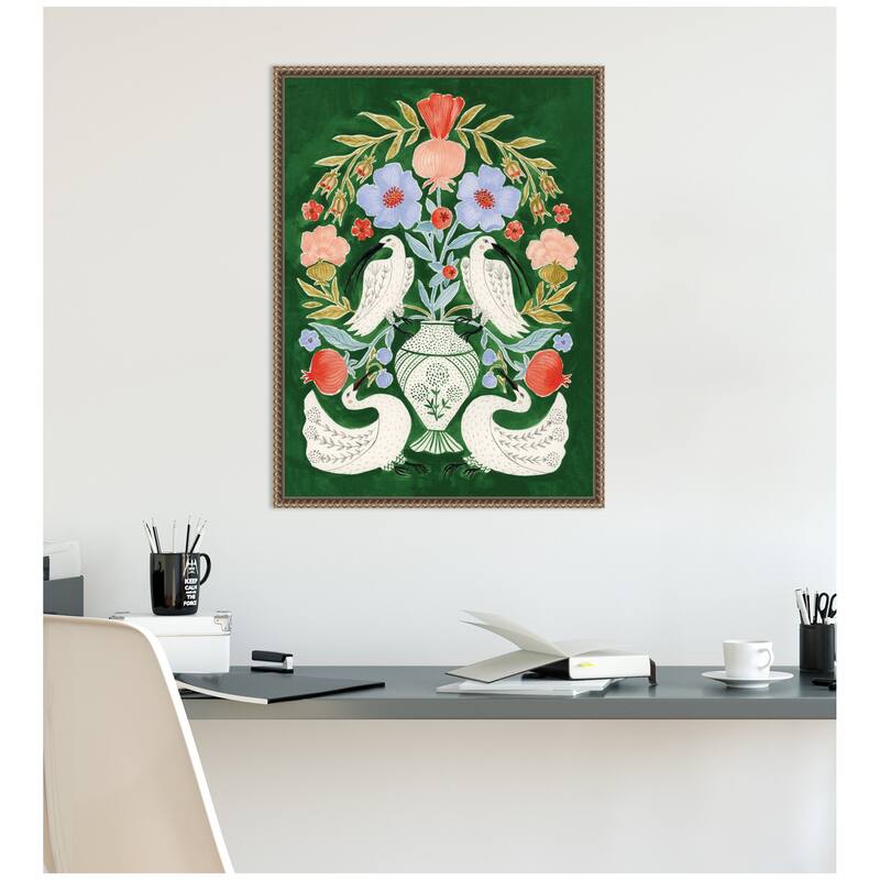 Kate and Laurel Floral Folklore Ibises and Swan by Jill Labieniec Framed Canvas Wall Art Print