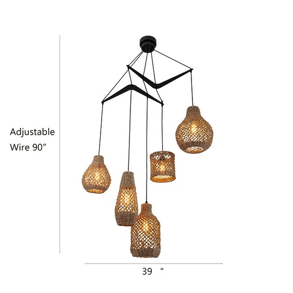 Lucien 5-Light Seagrass Pendant Light Modern Linear Chandelier