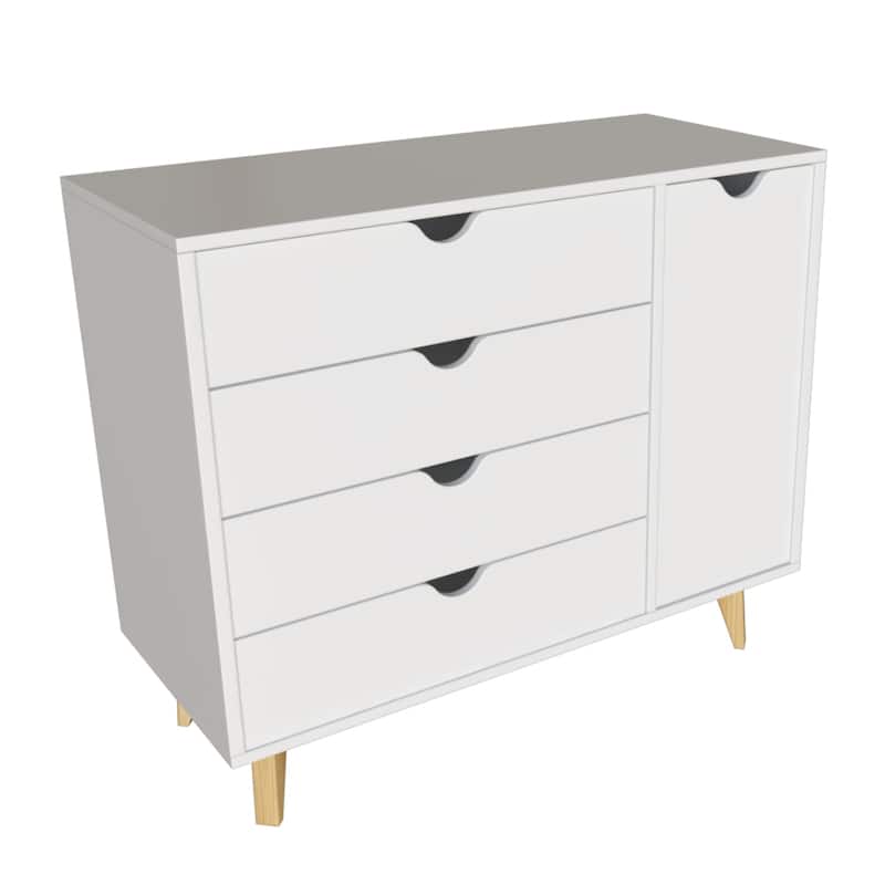 35" Natural Solid Wood Four Drawer Combo Dresser - White