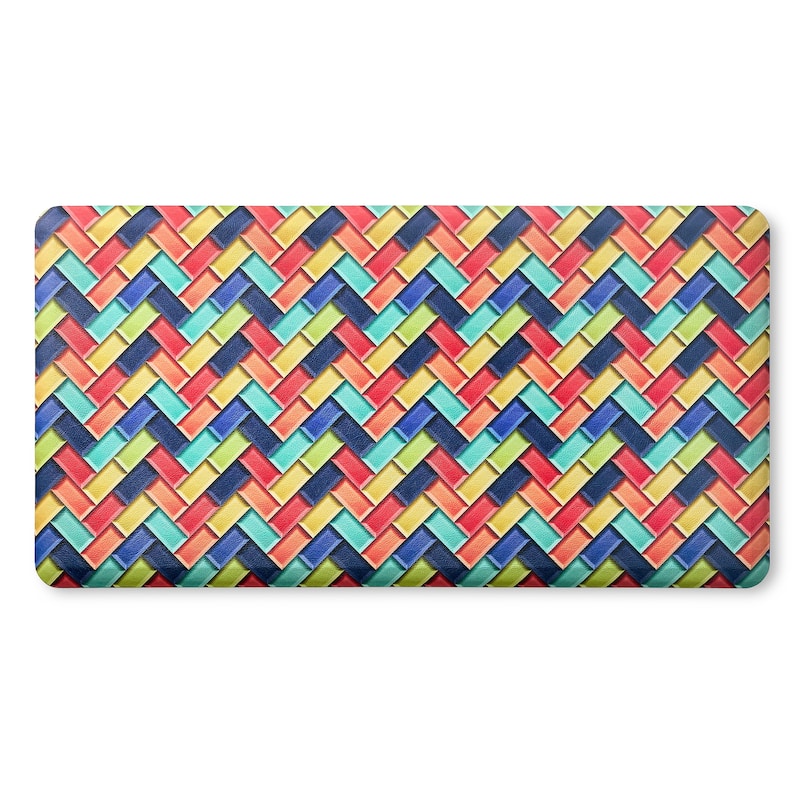 FIESTA Party Herringbone Tiles Modern Geo Anti-Fatigue Comfort Kitchen Mat, Non-Slip Floor Mat, Padded Standing Desk Mat - 20"x39" - Red/Blue/Yellow