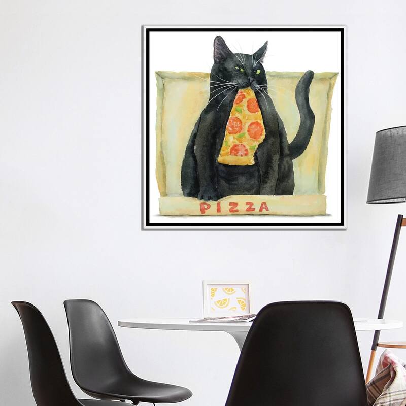 iCanvas "Black Cat And Pizza" by Alexey Dmitrievich Shmyrov Framed