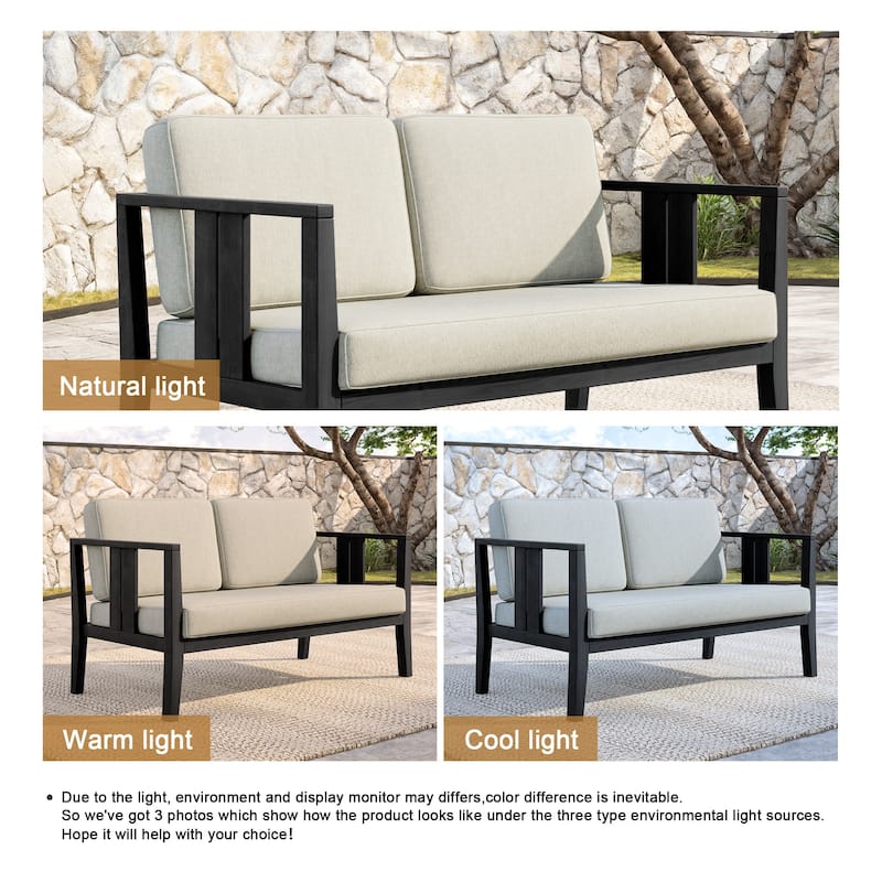 Outdoor Patio Wood Loveseat with Cushion
