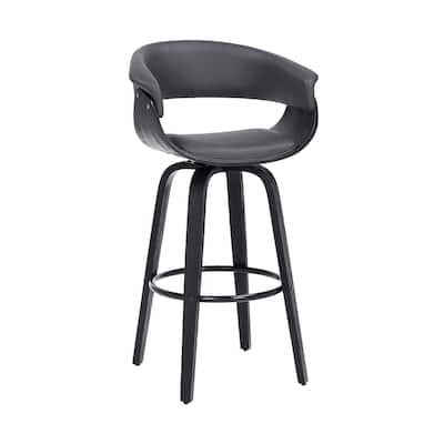 Faux Leather Swivel Counter Bar Chair with Wood Frame and Footrest