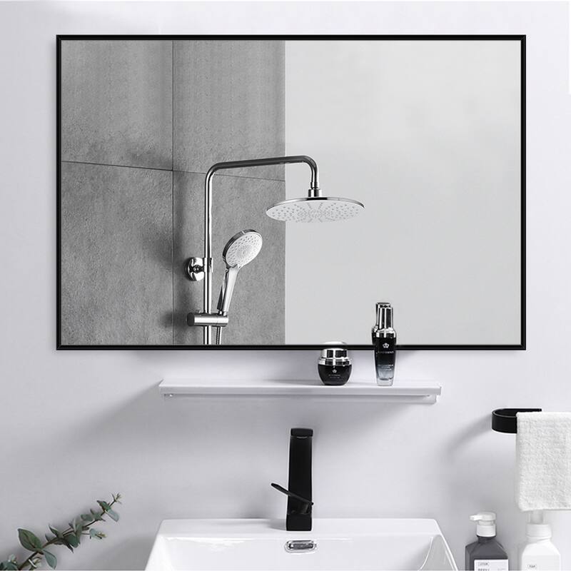 Modern Thin Frame Wall-mounted Vanity Mirror (Set Of 2） - 24*31 - Black