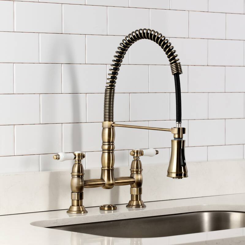 Kingston Brass Essex Double-Handle Wall-Mount Pre-Rinse Bridge Kitchen Faucet
