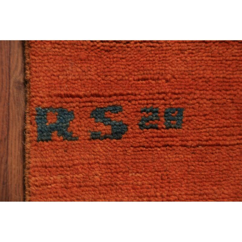 Orange Gabbeh Oriental Runner Rug Hand-Knotted Wool Carpet - 3'0" x 9'10"