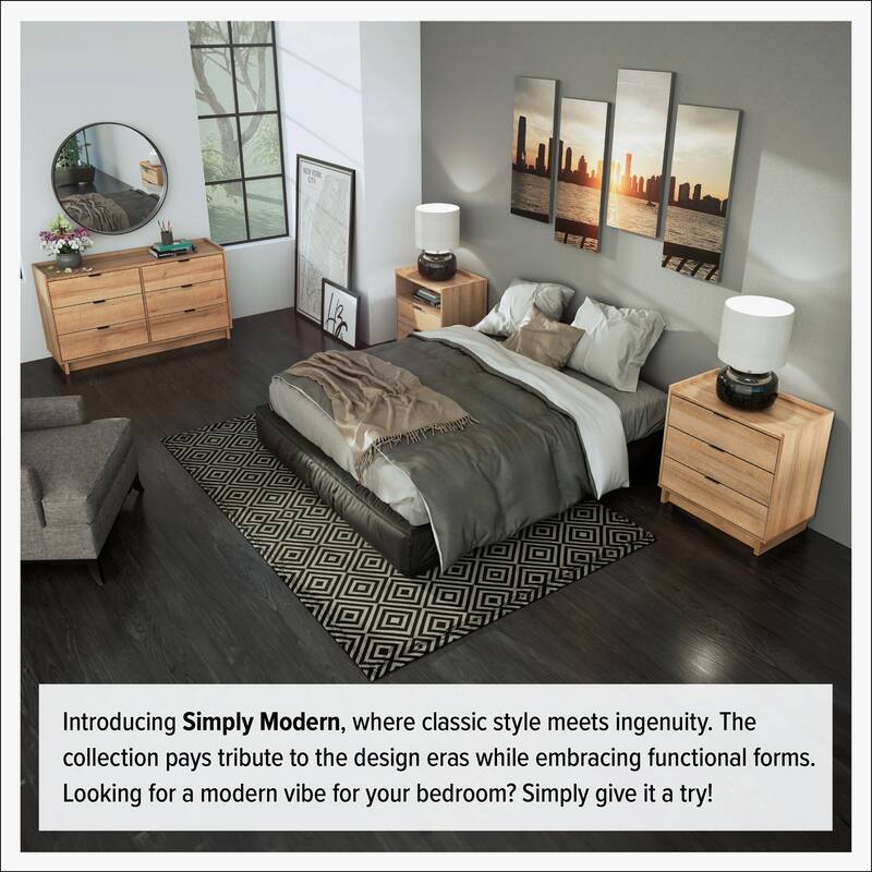 Prepac Simply Modern Nightstand Bedside Table, Natural Oak Nightstand for Bedroom, End Table with 2 Drawers and Open Shelf