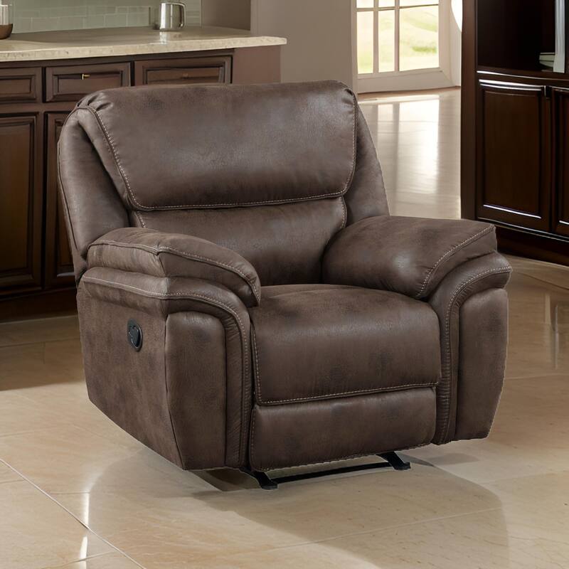 Tony 45 Inch Manual Recliner Chair, Cushioned Brown Microfiber, Solid Wood