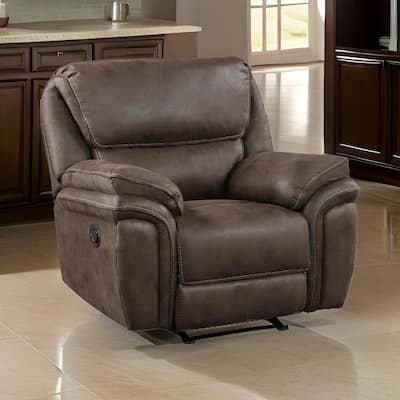 Tony 45 Inch Manual Recliner Chair, Cushioned Brown Microfiber, Solid Wood