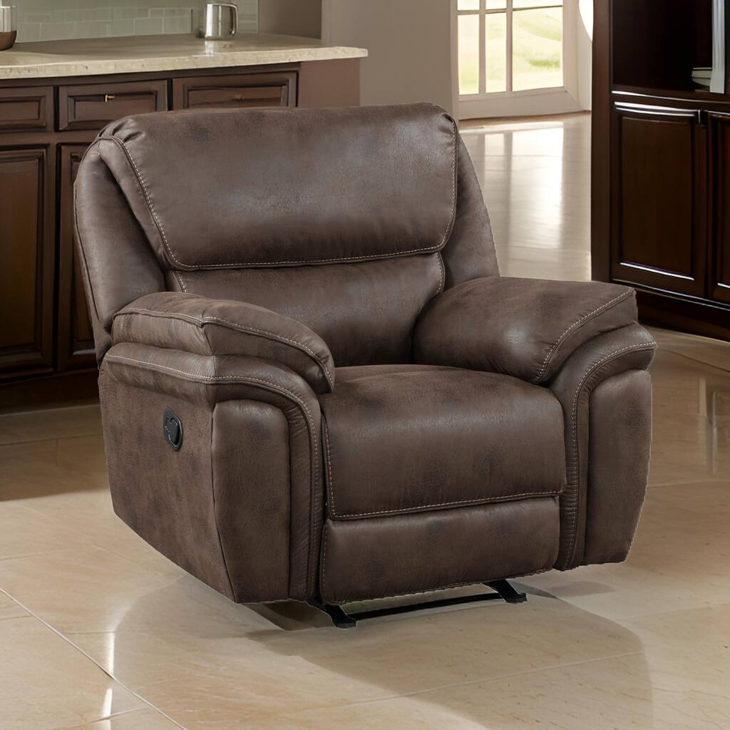 Tony 45 Inch Manual Recliner Chair, Cushioned Brown Microfiber, Solid Wood