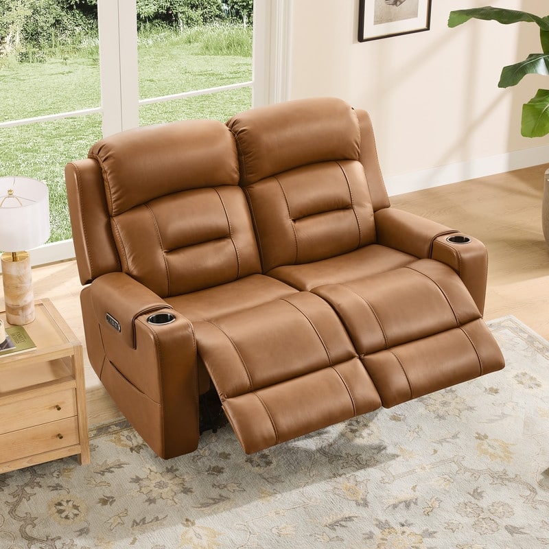 Spruce & Spring Genuine Leather Power Reclining Sofa with Wireless Charging