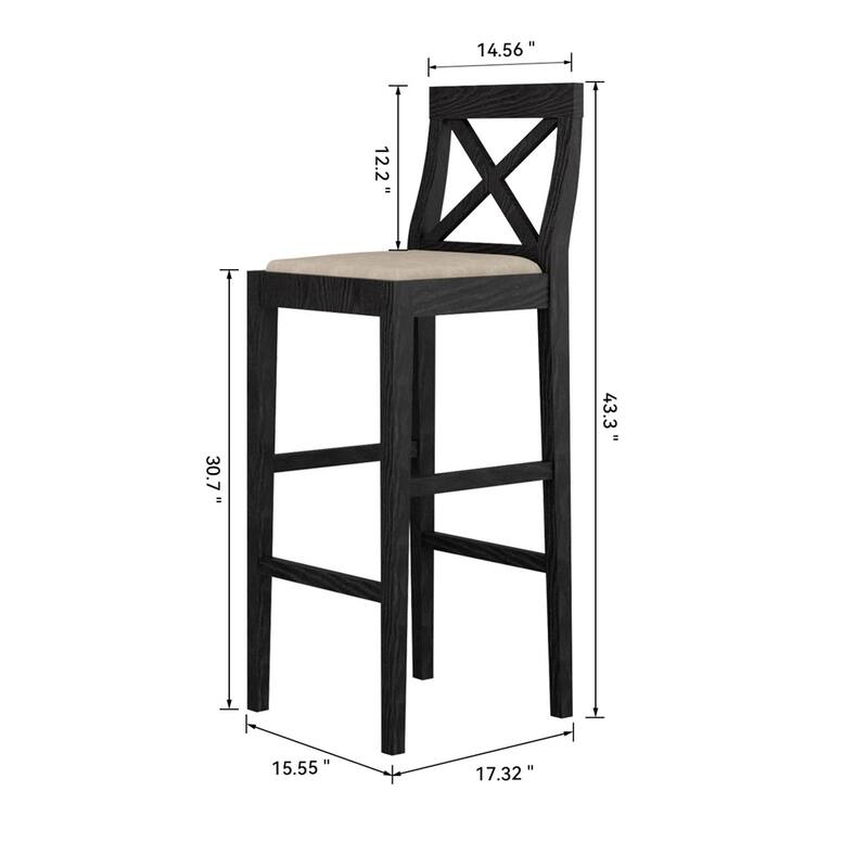 2Pcs Wood Counter Height Stool with Backrest, Padded Seat & Footrest