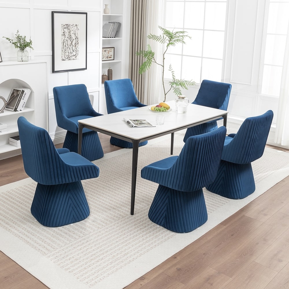 SEYNAR Modern Velvet 360 Degree Swivel Armless Dining chair Set of 6