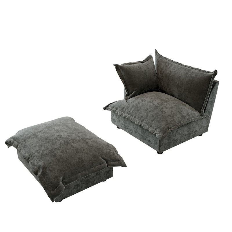 Modern Cloud Chaise Longue Accent Chair with Ottoman set