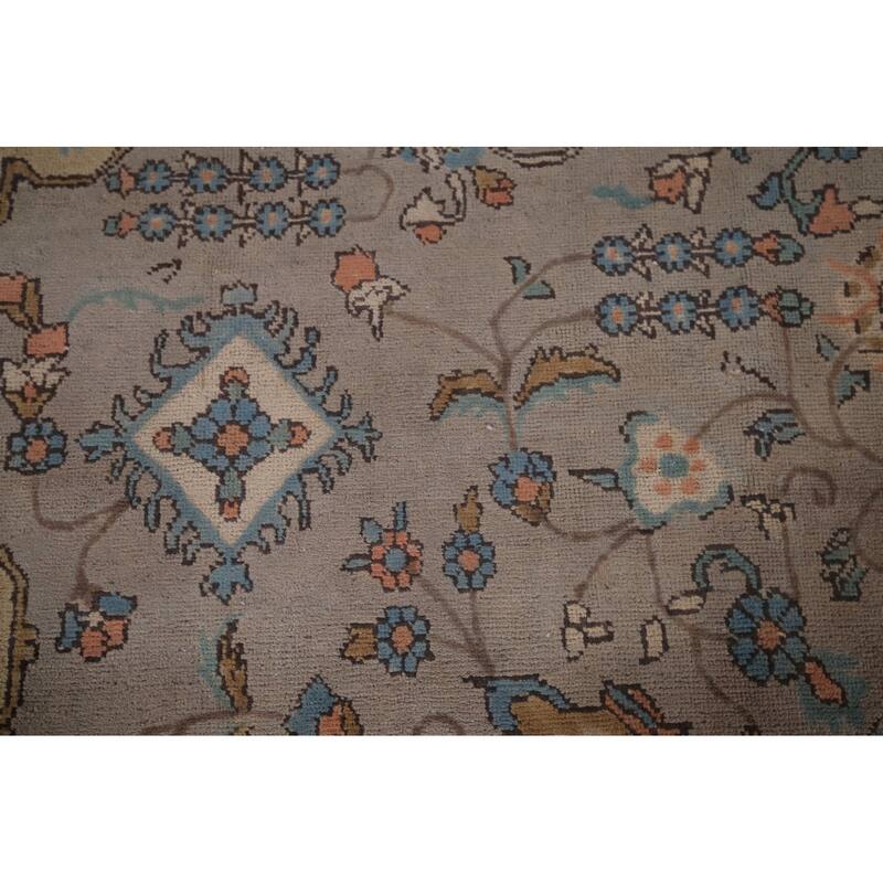 Geometric Gray Tabriz Persian Vintage Area Rug Handmade Wool Carpet - 9'11"x 13'4"