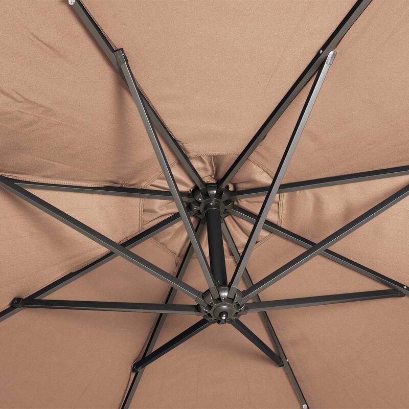 Clihome 10Ft Solar Light Crank Cantilever Patio Umbrella Without Base