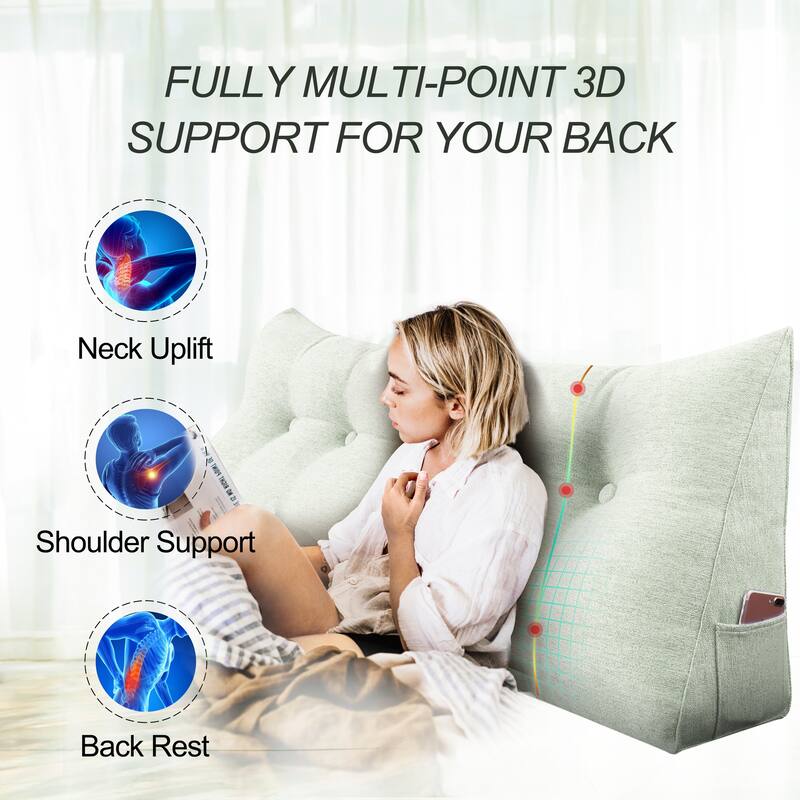 WOWMAX Bed Rest Wedge Reading Pillow Headboard Back Support Cushion - Full - Ivory