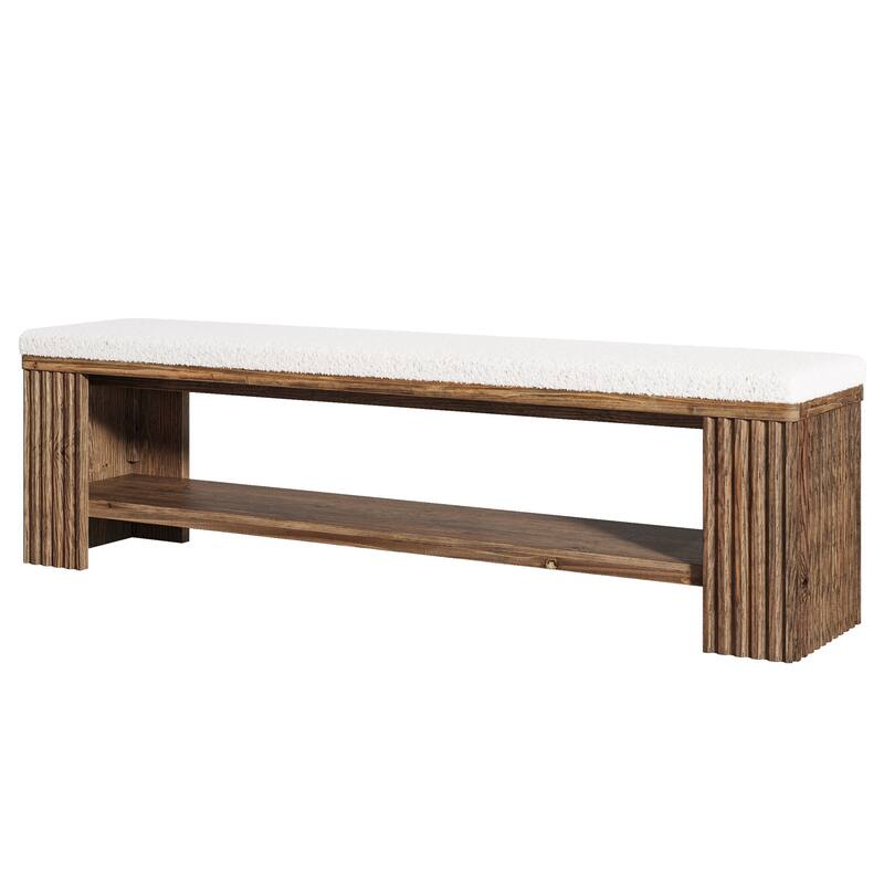 63" Long Upholstered Solid Wood Entryway Shoe Bench with Storage - 13.7" D x 63" W x 17.9" H