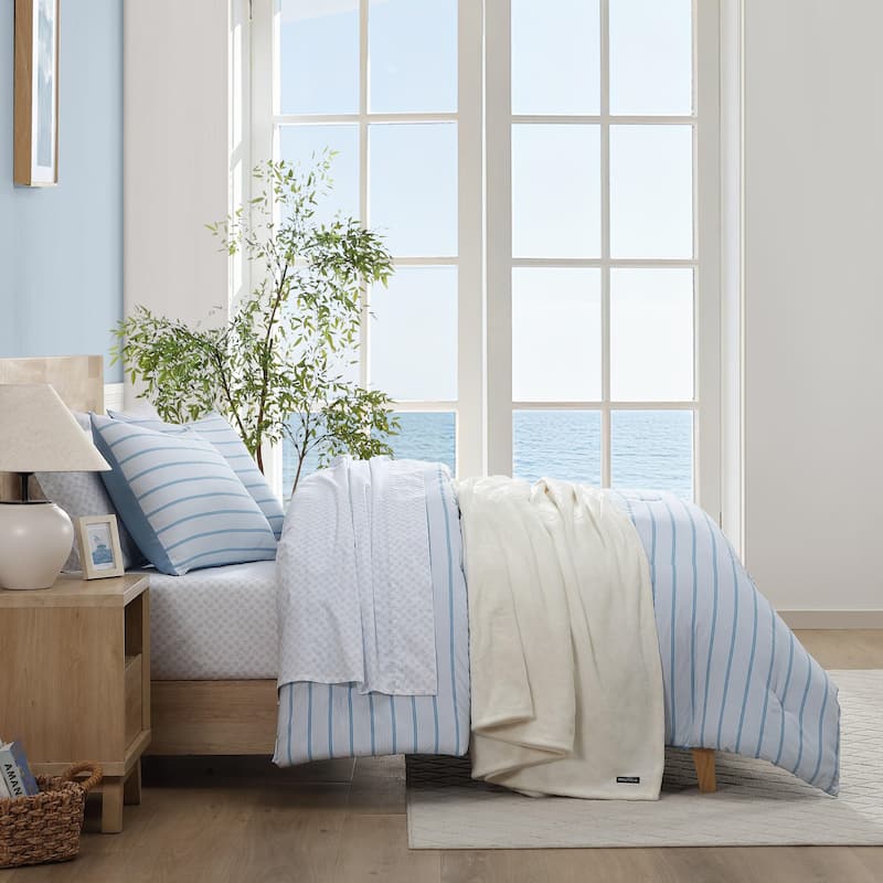 Nautica Chambray Waves Reversible Blue Comforter Set