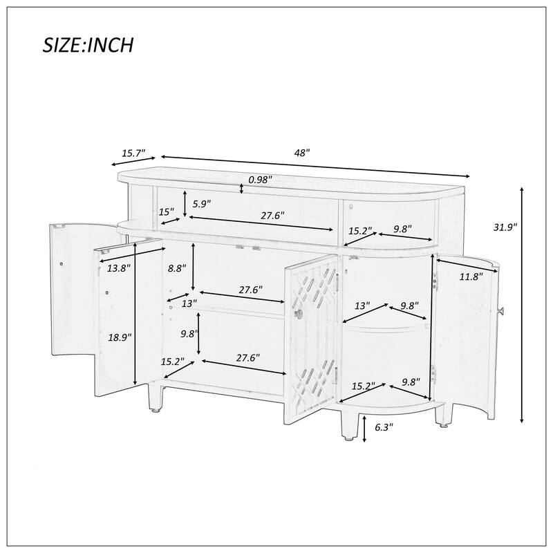 Curved Design Storage Cabinet made of Fraxinus Mandschuric Solid Wood