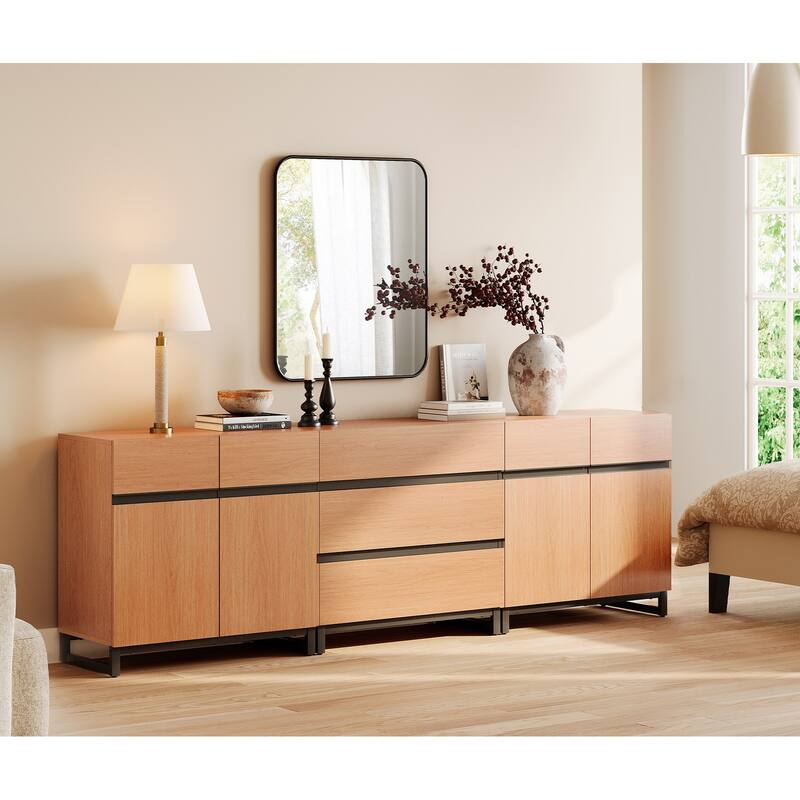 WAMPAT Modern TV Stand for TVs up to 100 inch, 3 in 1 TV Console with Adjustable Shelves and 3 Drawers for Living Room,Bedroom