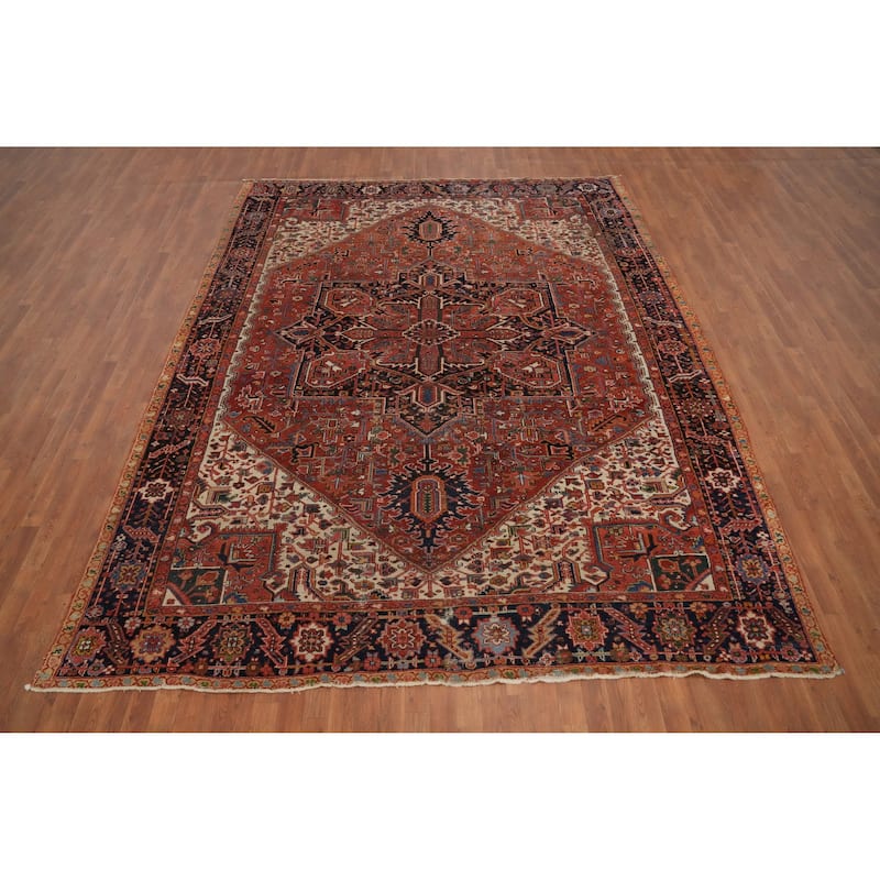 Hand Knotted Oriental 100% Wool Carpet Traditional Medallion Oranges & Rust Heriz Area Rug - 11' 6'' X 9' 1''