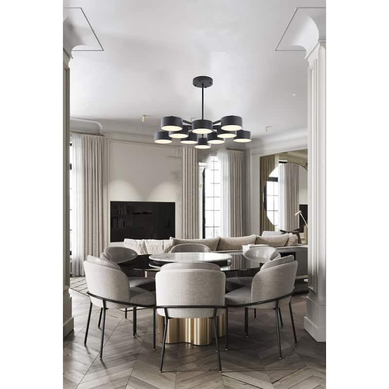 10 Light Gold Iron Frame Flush Mount With Black Shades