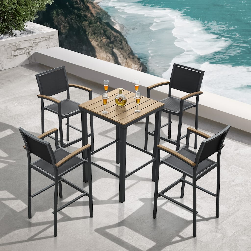 HIGOLD - Carlo 5-Piece Aluminum Outdoor Patio Bar Set for 4 Person, Black