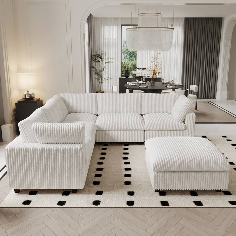Modular Sectional Couch, Convertible V Shaped Sofa for Living Room, 5 Seat Comfy Modular Sofa With Chaise Ottoman