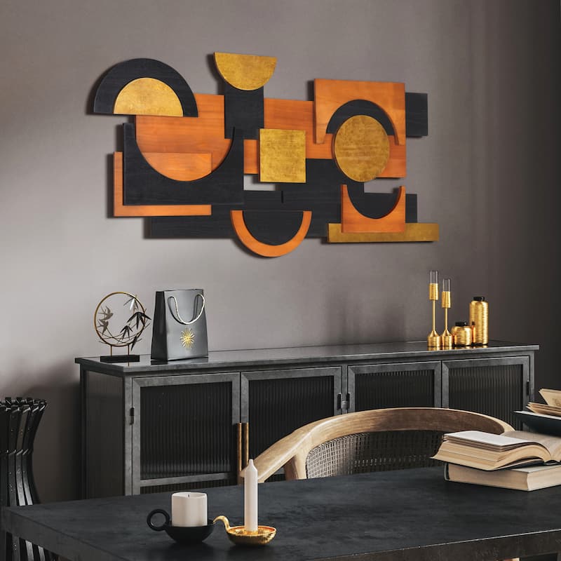 "Amber Embraces" Hand Made & Hand Finished Dimensional Solid Paulownia Wood Abstracts Wall Art
