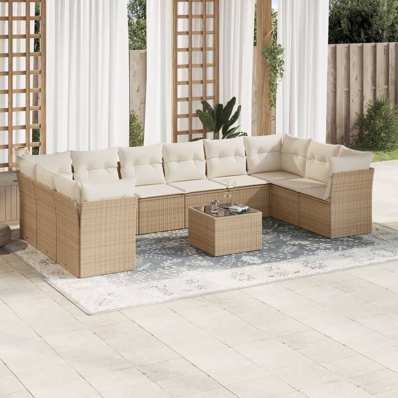 vidaXL Garden Sofa Set Beige PE rattan 11 Piece Set Modular - 21.7 x 21.7 x 14.6