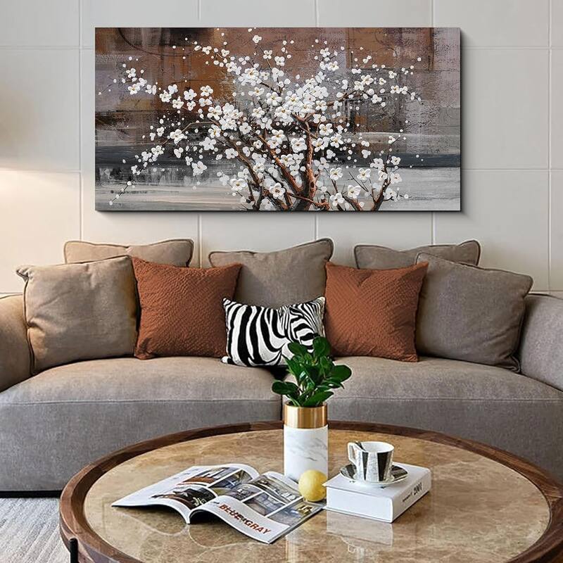 Wall Decorations White Flower on Brown Background
