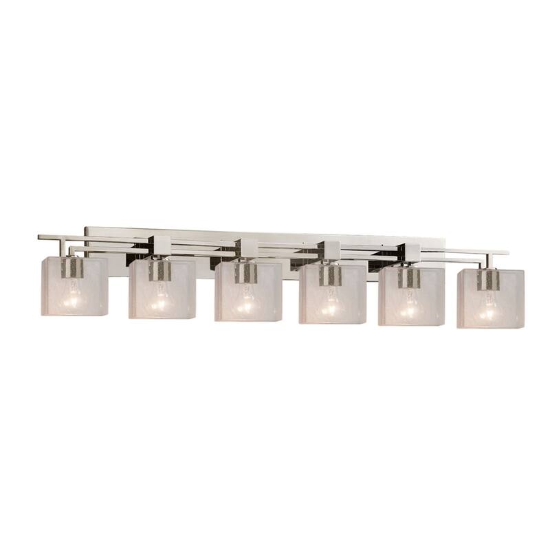 Justice Design Fusion Aero 6-Light Brushed Nickel Bath Bar, Seeded Rectangle Shade - Brushed Nickel